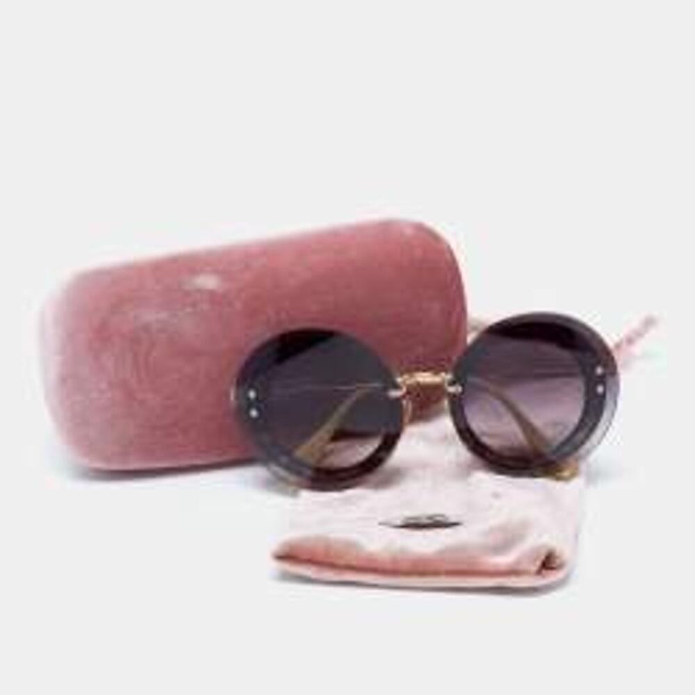 Miu Miu Authentic Gold Tone Grey Gradient SMU 10R Round Sunglasses With Case
